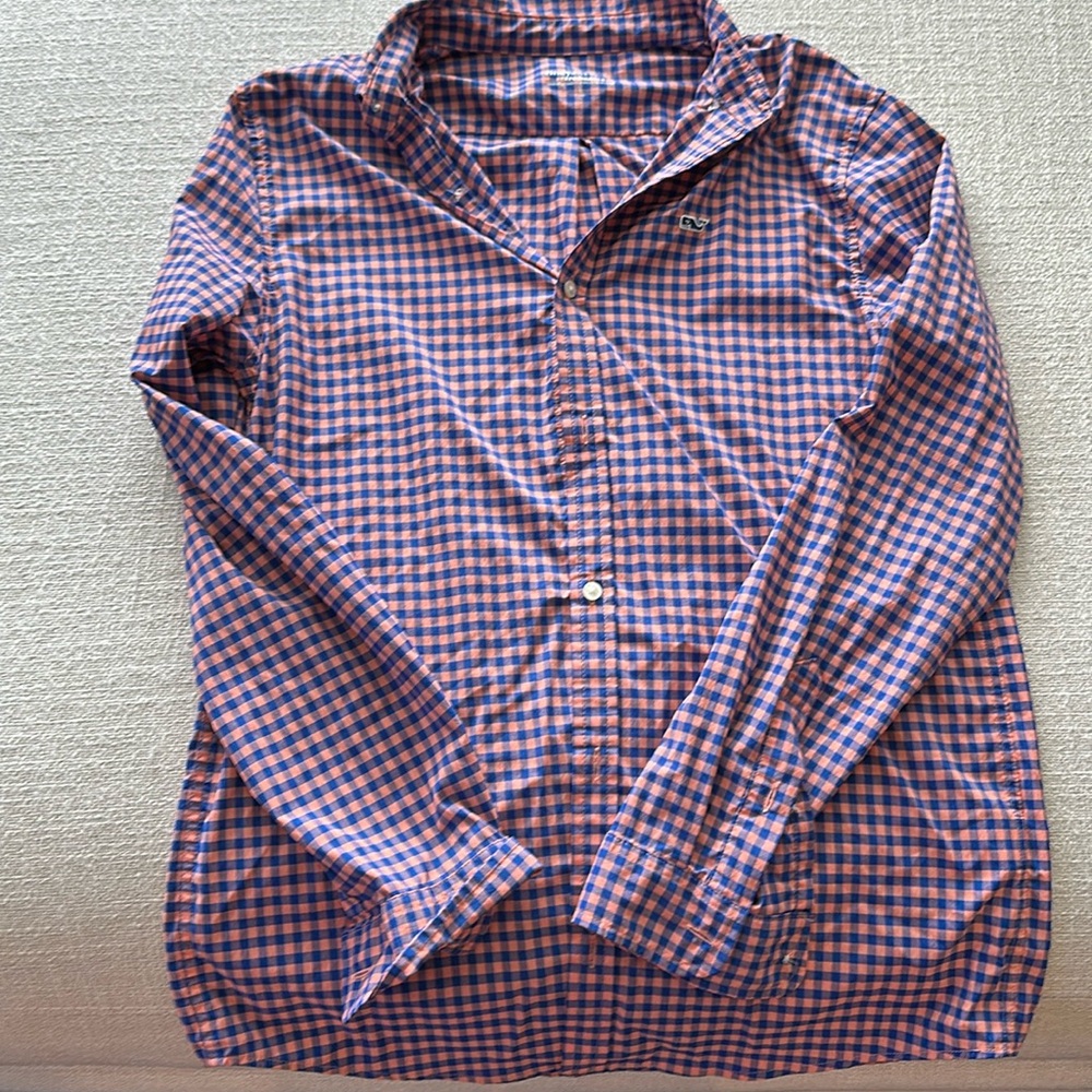 Vineyard Vines- blue and orange button up